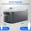 A gray and white Medion cooler box is shown with dimensions and capacity information. Produktbild-Vorschau