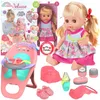 A doll playset with a doll and various accessories, presented on a white background. Produktbild-Vorschau