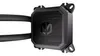 A close-up shot of a black computer CPU cooler water block with two tubes extending to the left. Podgląd zdjęcia produktu