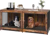 A double dog crate furniture piece with two dogs inside, placed on a white background. Náhľad obrázku produktu