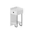 A white modern nightstand with a single drawer and a shelf, supported by black metal legs, isolated on a white background. Podgląd zdjęcia produktu