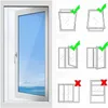 A window with a view of the sea and sky, next to diagrams illustrating how to use a mobile air conditioner sealing kit. Produktbild-Vorschau