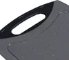 A close-up view of the handle and edge of a speckled gray cutting board with a black handle. Anteprima dell’immagine prodotto
