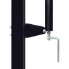Close-up of a black metal bracket attached to a black pole, with a silver metal rod extending downwards. Voir les images du produit