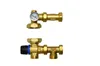 Two brass plumbing fittings are shown against a white background. The top fitting has a pressure gauge. The bottom fitting has a black and blue adjustable knob. Anteprima dell’immagine prodotto