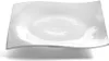 A white, square-shaped plate with wavy edges, shown from a diagonal angle. Produktbild-Vorschau