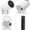 A collage of four images showing a white projector from different angles and a black remote control. Náhled obrázku produktu