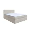 A studio shot of a beige box spring bed with a headboard and mattress, against a white background. Produktbild-Vorschau