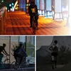 Collage of three images showing a person cycling at night with a reflective vest, a person cycling during the day, and a person running at dusk with a reflective vest. Náhľad obrázku produktu