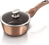 A single rose gold saucepan with a glass lid and a rose gold handle, shown on a white background with a subtle reflection. Náhled obrázku produktu
