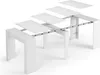 A white extendable table shown in its disassembled state, with extension leaves laid out above the main structure. Náhled obrázku produktu
