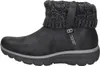 A side view of a black boot with a knitted gray and black cuff. Voir les images du produit