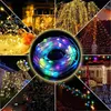 A collage of images showcasing various applications of LED string lights, including decorative lighting for trees, houses, and holiday displays. Produktbild-Vorschau