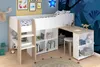 Lit surélevé avec bureau & rangement - 90 x 200 cm - Blanc Voir les images du produit 3