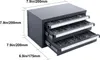 A three-drawer organizer cabinet filled with drill bits, with dimensions indicated by text overlays. Produktbild-Vorschau