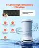 A water filter cartridge is shown with water splashing around it, highlighting its filtration features. Anteprima dell’immagine prodotto