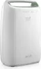 A white dehumidifier with a green handle and vent is shown against a white background. Voir les images du produit