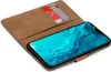 A brown book-style phone case with credit card slots is open, revealing a smartphone with a blue abstract wallpaper. Náhľad obrázku produktu
