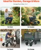 A collage of four images showing a rolling garden seat being used in different settings: farm, garden, car repair, and garage. Produktbild-Vorschau