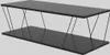 A modern, minimalist black coffee table with two shelves and thin wire legs. Anteprima dell’immagine prodotto