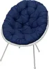 A navy blue papasan chair cushion on a silver metal frame, isolated on a white background. Produktbild-Vorschau