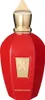 A red perfume bottle with a gold cap and gold emblem on a white background. Voir les images du produit