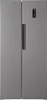 A front view of a gray, side-by-side refrigerator. Produktbild-Vorschau