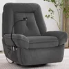 A gray corduroy recliner chair with a built-in lamp and side pockets. Produktbild-Vorschau