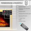 Diagram showing the control panel and remote for an electric fireplace. Produktbild-Vorschau