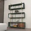 A modern, dark green bookshelf with gold accents, filled with books and decorative items, placed against a light gray wall. Produktbild-Vorschau