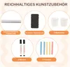 A collage of art supplies for children, presented in circular frames against a light beige background with decorative wavy lines. Produktbild-Vorschau