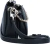 A close-up side view of a black Guess handbag with a gold chain and lock. Produktbild-Vorschau