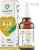 A product shot of a bottle of MyVita Vitamin A + E supplement and its packaging. Produktbild-Vorschau