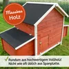 A red wooden chicken coop is shown in a grassy outdoor setting. Produktbild-Vorschau