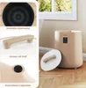 A collage of images showing details of a beige towel warmer and a lifestyle shot of the towel warmer in a room. Anteprima dell’immagine prodotto