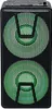 A black portable stereo system with two green illuminated speakers. Voir les images du produit