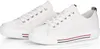 A pair of white low-top sneakers with red, white, and blue stripes on the sole. Produktbild-Vorschau