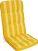 A yellow and cream striped chair cushion on a white background. Produktbild-Vorschau