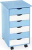 A tall, narrow blue and white filing cabinet with six drawers on wheels. Náhled obrázku produktu