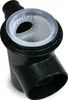A close-up studio shot of a black plastic pool filter pre-filter basket with a white rim and a clear mesh basket inside. Produktbild-Vorschau