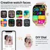 Collage of smartwatch faces and a smartwatch with a custom photo dial. Produktbild-Vorschau