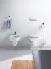 A clean, modern bathroom with a wall-mounted toilet and bidet. Produktbild-Vorschau