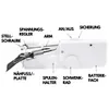 Diagram of a mini sewing machine with labels pointing to different parts. Náhled obrázku produktu