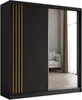 A modern black wardrobe with mirrored doors and wooden accents. Produktbild-Vorschau