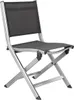 A folding chair with a silver frame and black fabric seat and back. Produktbild-Vorschau
