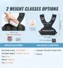 A marketing image showing a weighted vest with specifications and package contents. Náhled obrázku produktu