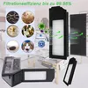 A collage of product images and marketing graphics showing various types of debris and viruses being filtered. Produktbild-Vorschau