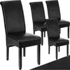 Four black dining chairs are arranged in a staggered formation against a white background. Náhled obrázku produktu