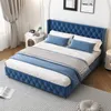 Letto imbottito 160x200 cm, colore blu, con rivestimento in Anteprima dell’immagine prodotto 3
