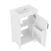 A white bathroom vanity with a sink and an open cabinet door, showing shelves and a door organizer. Náhled obrázku produktu